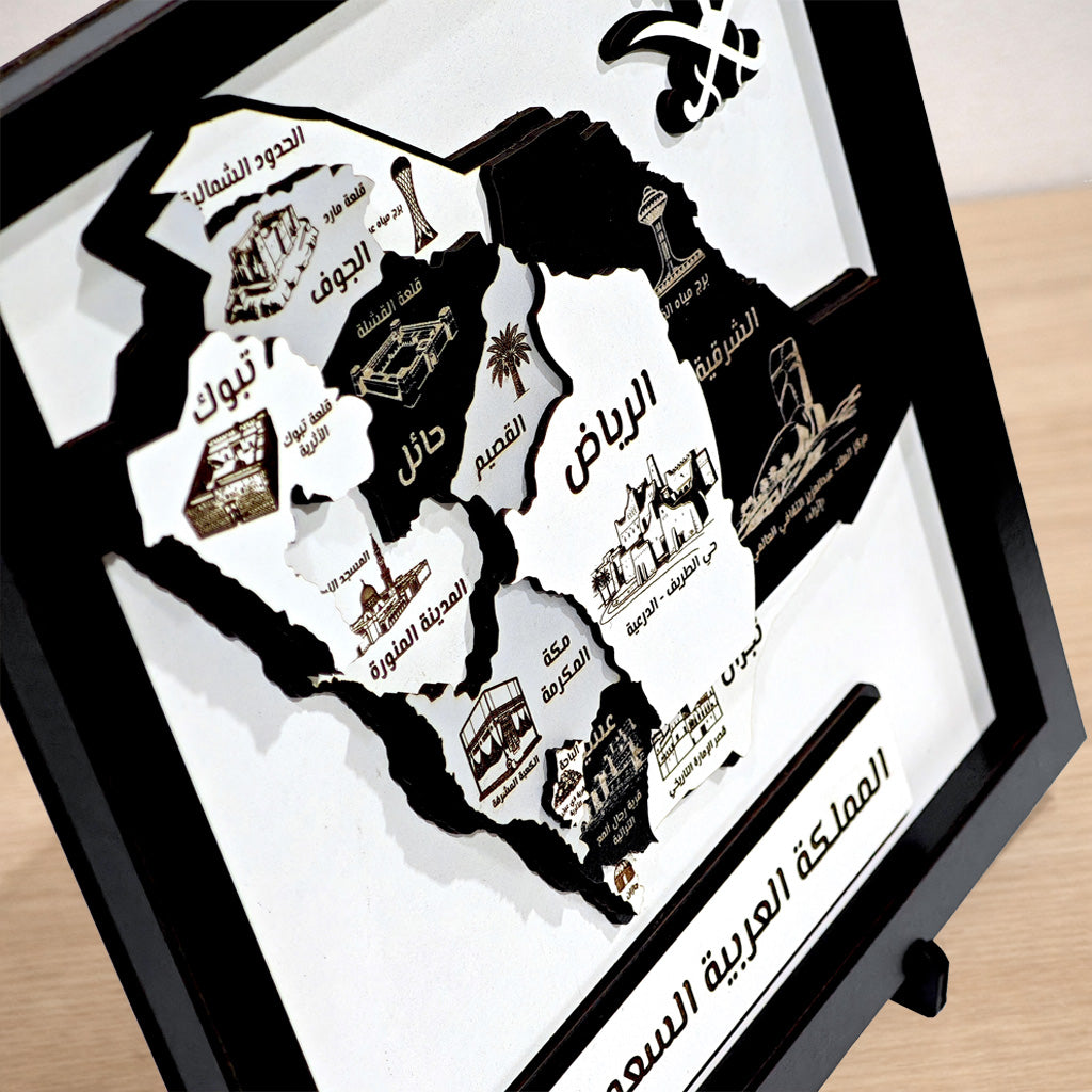 3D model map of Saudi Arabia in black, white and grey colors