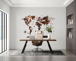 لوحة خريطة العالم بجودة عالية تظهر تفاصيل الدول والقارات، مثالية لتزيين المكاتب وغرف الدراسة