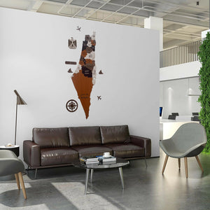 صورة لوحة خريطة فلسطين تُظهر الحدود والمعالم البارزة بدقة، مناسبة للبحث عن خرائط جغرافية فلسطينية.