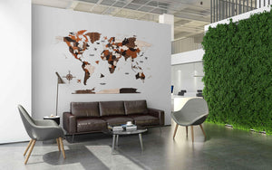 لوحة خريطة العالم بجودة عالية تظهر تفاصيل الدول والقارات، مثالية لتزيين المكاتب وغرف الدراسة