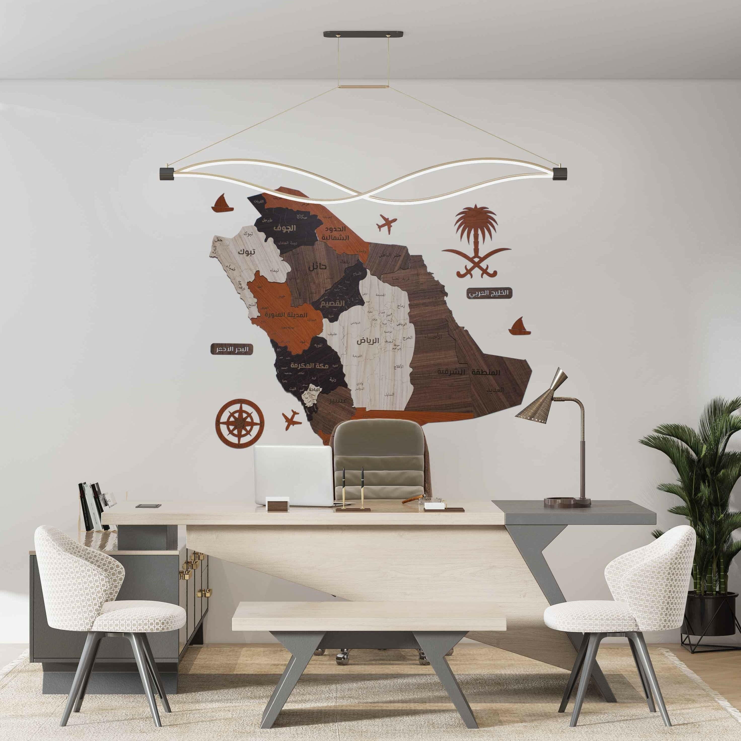 لوحة خريطة السعودية بتصميم جذاب بألوان واضحة تناسب تزيين الجدران وتعرض تفاصيل المملكة العربية السعودية