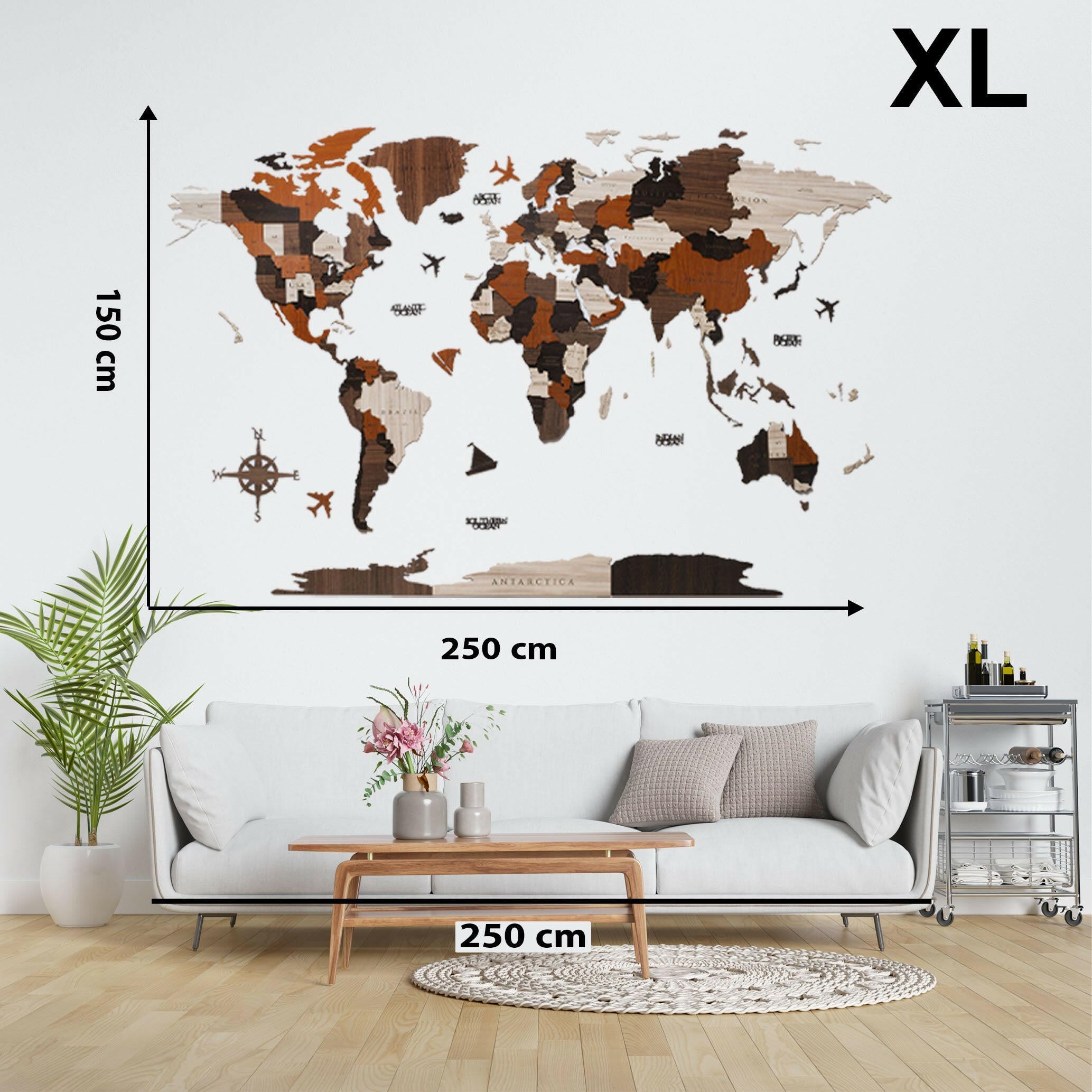 لوحة خريطة العالم بجودة عالية تظهر تفاصيل الدول والقارات، مثالية لتزيين المكاتب وغرف الدراسة