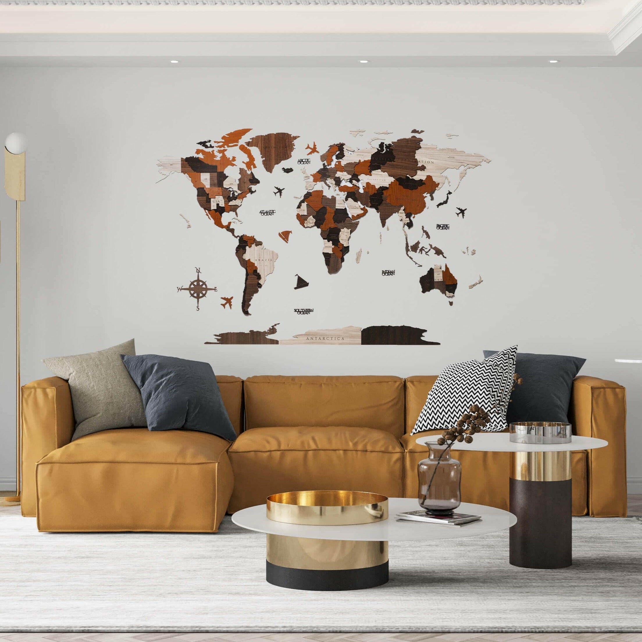 لوحة خريطة العالم بجودة عالية تظهر تفاصيل الدول والقارات، مثالية لتزيين المكاتب وغرف الدراسة
