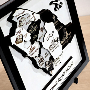 3D model map of Saudi Arabia in black, white and grey colors