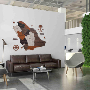 لوحة خريطة السعودية بتصميم جذاب بألوان واضحة تناسب تزيين الجدران وتعرض تفاصيل المملكة العربية السعودية